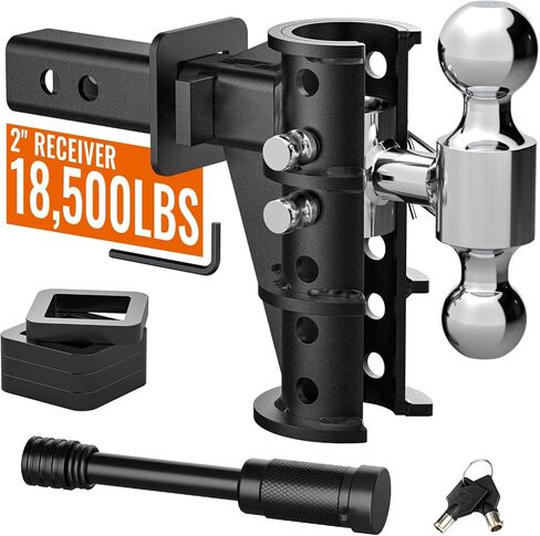 حامل كرة وصلة مقطورة قابل للتعديل، حامل كرة قطرة 6 بوصات (18500 رطل GTW) لجهاز استقبال 2 بوصة مع كرات سحب من الفولاذ المقاوم للصدأ مقاس 2 بوصة و2-5/16 بوصة وأقفال دبابيس مضادة للسرقة للشاحنات in Kuwait