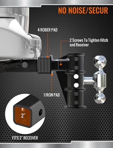 حامل كرة وصلة مقطورة قابل للتعديل، حامل كرة قطرة 6 بوصات (18500 رطل GTW) لجهاز استقبال 2 بوصة مع كرات سحب من الفولاذ المقاوم للصدأ مقاس 2 بوصة و2-5/16 بوصة وأقفال دبابيس مضادة للسرقة للشاحنات in Kuwait