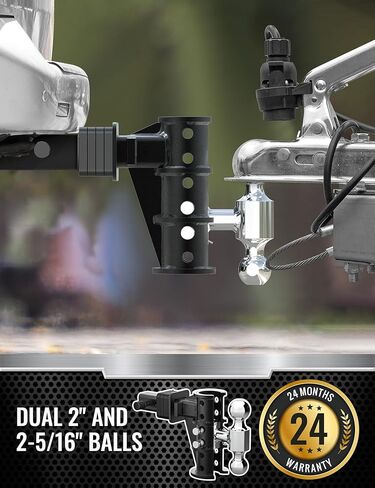 حامل كرة وصلة مقطورة قابل للتعديل، حامل كرة قطرة 6 بوصات (18500 رطل GTW) لجهاز استقبال 2 بوصة مع كرات سحب من الفولاذ المقاوم للصدأ مقاس 2 بوصة و2-5/16 بوصة وأقفال دبابيس مضادة للسرقة للشاحنات in Kuwait