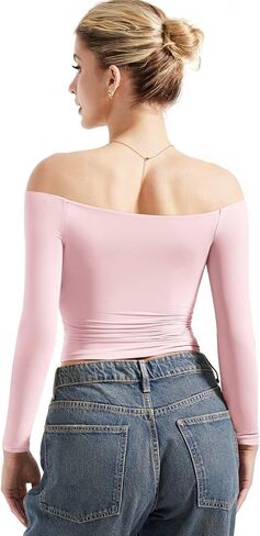 SUUKSESS Women Off Shoulder Double Lined Long Sleeve Shirts Basic Going Out Tops in Saudi Arabia