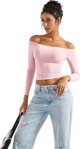 SUUKSESS Women Off Shoulder Double Lined Long Sleeve Shirts Basic Going Out Tops in Saudi Arabia