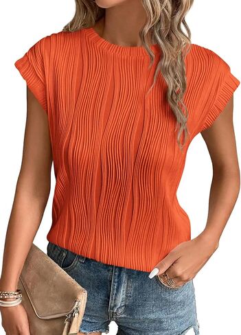 PRETTYGARDEN Women's Summer Going Out Tops Dressy Casual Crewneck Short Sleeve Textured Basic Cute Trendy T Shirts Tee Blouse in Saudi Arabia