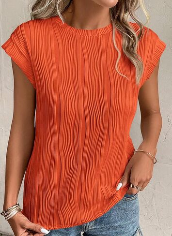 PRETTYGARDEN Women's Summer Going Out Tops Dressy Casual Crewneck Short Sleeve Textured Basic Cute Trendy T Shirts Tee Blouse in Saudi Arabia