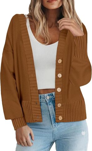 Zeagoo Women's Cardigan 2024 Fall Winter Open Front Oversized Button V Neck Loose Soft Knit Sweater in Saudi Arabia