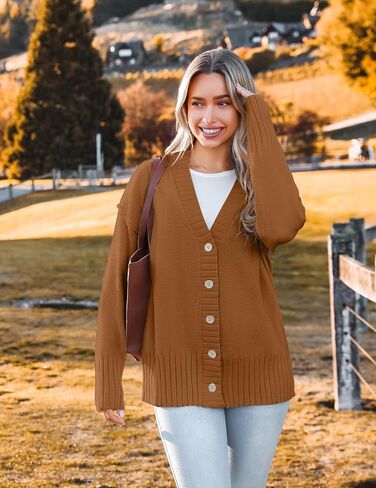 Zeagoo Women's Cardigan 2024 Fall Winter Open Front Oversized Button V Neck Loose Soft Knit Sweater in Saudi Arabia