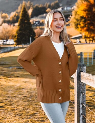 Zeagoo Women's Cardigan 2024 Fall Winter Open Front Oversized Button V Neck Loose Soft Knit Sweater in Saudi Arabia