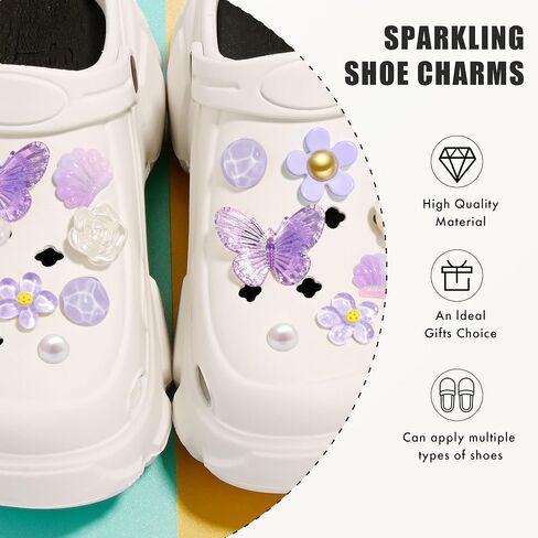 NateBur Flower Shoe Charms - Bling Shoe Charms for Women Girls Butterfly Shoe Decoration Charms Cute DIY Sandal Accessories Decor for Party Favors Birthday Gift in Saudi Arabia