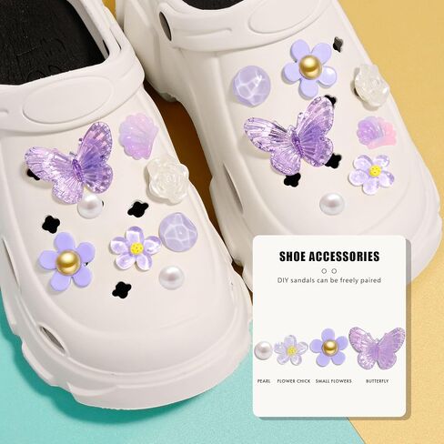 NateBur Flower Shoe Charms - Bling Shoe Charms for Women Girls Butterfly Shoe Decoration Charms Cute DIY Sandal Accessories Decor for Party Favors Birthday Gift in Saudi Arabia