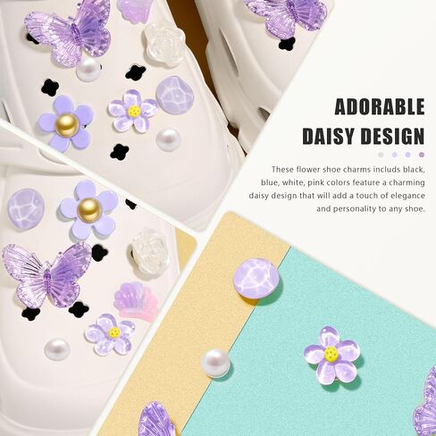 NateBur Flower Shoe Charms - Bling Shoe Charms for Women Girls Butterfly Shoe Decoration Charms Cute DIY Sandal Accessories Decor for Party Favors Birthday Gift in Saudi Arabia