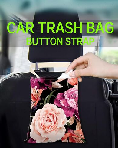 Car Garbage Can, Car Trash Bag, Car Garbage Bag, Hanging Car Trash Can for Car Accessories, Vehicle, Travelling, Camping, Cute Car Back Seat Organizer, Black Red Rose in Kuwait