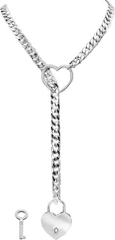 Heart Slip Chain Necklace for Women Men Punk Rock Cuban Long Necklace Heart O-Ring Stainless Steel Cuban Chain Y-shape Necklace Adjustable Lariat Y Necklace Prom Necklace Jewelry in Saudi Arabia