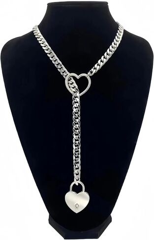 Heart Slip Chain Necklace for Women Men Punk Rock Cuban Long Necklace Heart O-Ring Stainless Steel Cuban Chain Y-shape Necklace Adjustable Lariat Y Necklace Prom Necklace Jewelry in Saudi Arabia