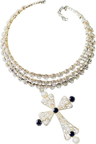 Dark Punk Gothic Lolita Necklace - Gemstone Beads with Crucifix Cross, Catholic Crystal Rosary, Unique Pearl Jewelry Gifts for Women Short 01 in Saudi Arabia