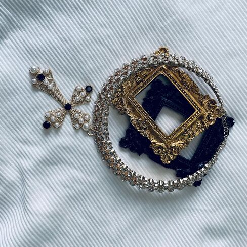 Dark Punk Gothic Lolita Necklace - Gemstone Beads with Crucifix Cross, Catholic Crystal Rosary, Unique Pearl Jewelry Gifts for Women Short 01 in Saudi Arabia