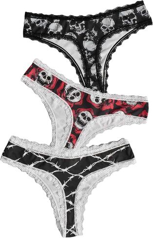 WDIRARA Women's 3 Pack Skull Graphic Print Lace Trim Underwear Panty Set in Saudi Arabia