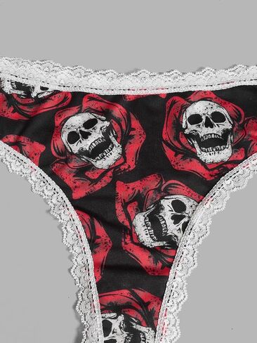 WDIRARA Women's 3 Pack Skull Graphic Print Lace Trim Underwear Panty Set in Saudi Arabia