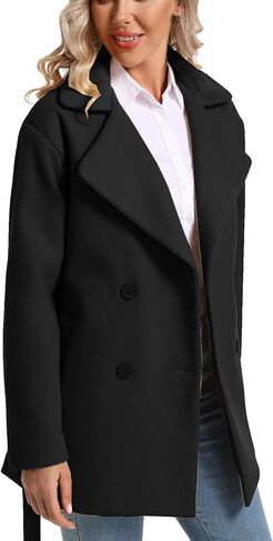 Women's Wool-Blend Double Breasted Pea coat with Belt in Saudi Arabia