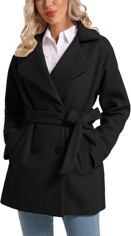 Women's Wool-Blend Double Breasted Pea coat with Belt in Saudi Arabia