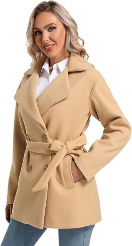 Women's Wool-Blend Double Breasted Pea coat with Belt in Saudi Arabia