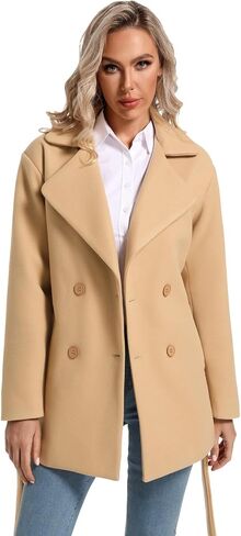 Women's Wool-Blend Double Breasted Pea coat with Belt in Saudi Arabia