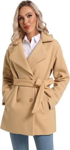 Women's Wool-Blend Double Breasted Pea coat with Belt in Saudi Arabia