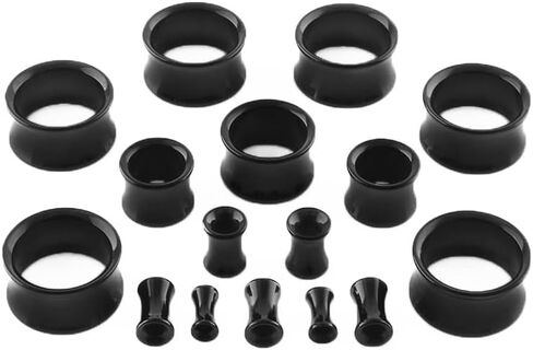 Pair 5/8" (16MM) BLACK ACRYLIC TUNNELS Double Flare Gauges Solid Saddle Thin Ear Flesh Plugs (2pcs) in Saudi Arabia