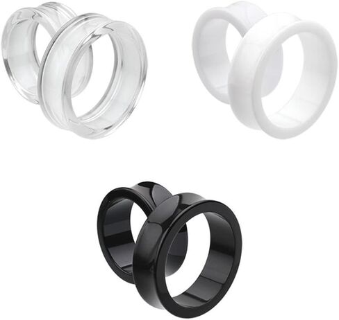 Pair 5/8" (16MM) BLACK ACRYLIC TUNNELS Double Flare Gauges Solid Saddle Thin Ear Flesh Plugs (2pcs) in Saudi Arabia