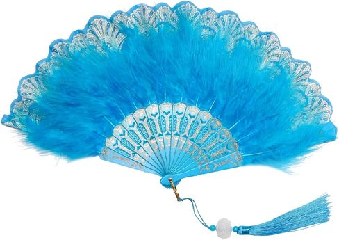 Foldable Feather Fan Embroidered Flower Handheld Chinese Folding Fans 1920s Feather Fan Flapper Hand Fan for Costume Party Wedding Dancing Decoration (White) in Saudi Arabia