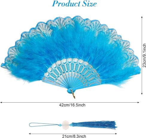 Foldable Feather Fan Embroidered Flower Handheld Chinese Folding Fans 1920s Feather Fan Flapper Hand Fan for Costume Party Wedding Dancing Decoration (White) in Saudi Arabia