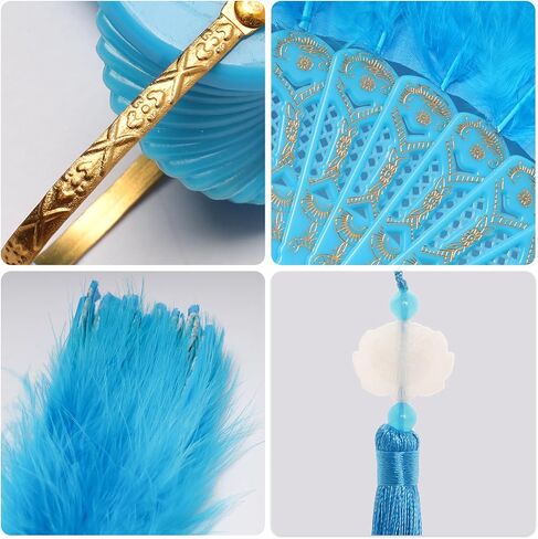 Foldable Feather Fan Embroidered Flower Handheld Chinese Folding Fans 1920s Feather Fan Flapper Hand Fan for Costume Party Wedding Dancing Decoration (White) in Saudi Arabia