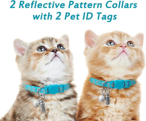 2 Pack Breakaway Cat Collars & 2 Pcs Name Tags,Reflective Safety Kitten Collar with Bell,for Girl Boy Male Cats,Adjustable 7''-12'', Personalized ID Tag,Pet Supplies,Accessories in Kuwait