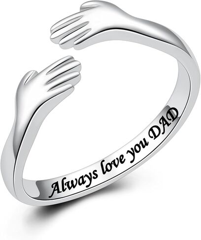 خاتم عناق من الفضة الاسترليني لابنتك، خاتم إبهام مفتوح دائمًا أحبك في عيد الأب من خواتم الأصابع الأنيقة هدية للمراهقات/الابنة (أحبك دائمًا يا أبي) in Kuwait