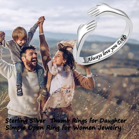 خاتم عناق من الفضة الاسترليني لابنتك، خاتم إبهام مفتوح دائمًا أحبك في عيد الأب من خواتم الأصابع الأنيقة هدية للمراهقات/الابنة (أحبك دائمًا يا أبي) in Kuwait