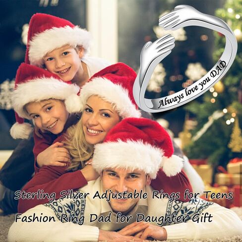 خاتم عناق من الفضة الاسترليني لابنتك، خاتم إبهام مفتوح دائمًا أحبك في عيد الأب من خواتم الأصابع الأنيقة هدية للمراهقات/الابنة (أحبك دائمًا يا أبي) in Kuwait