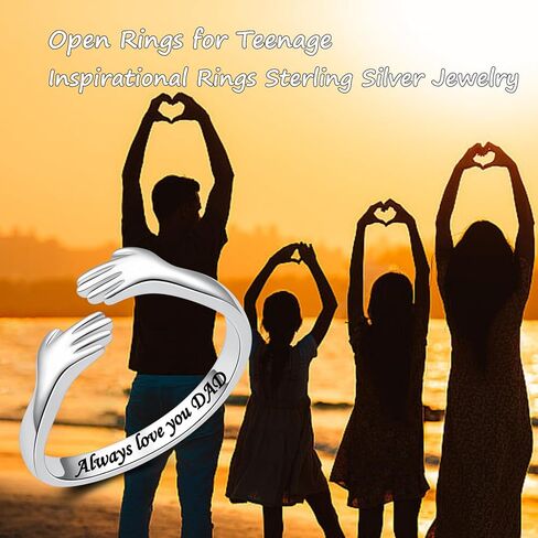 خاتم عناق من الفضة الاسترليني لابنتك، خاتم إبهام مفتوح دائمًا أحبك في عيد الأب من خواتم الأصابع الأنيقة هدية للمراهقات/الابنة (أحبك دائمًا يا أبي) in Kuwait