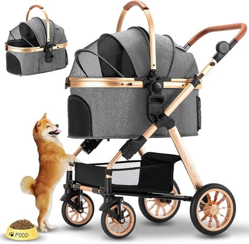 عربة أطفال إنجبورسا للحيوانات الأليفة، عربة للكلاب للكلاب الصغيرة والمتوسطة الحجم مع سلة تخزين، عربة حمل خفيفة الوزن قابلة للطي للكلاب. يمكن استخدام السلة بمفردها. (أخضر) in Kuwait