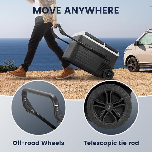 ثلاجة سيارة 12 فولت، فريزر محمول سعة 48 لترًا (45 لترًا)، ثلاجة مزدوجة المنطقة بمقبض وعجلات، مبرد كهربائي من 4 إلى 68 درجة فهرنهايت، 12/24 فولت تيار مستمر و100-240 فولت تيار متردد للأماكن الخارجية، والتخييم، والمركبات الترفيهية، والسفر، والشاحنات in Kuwait