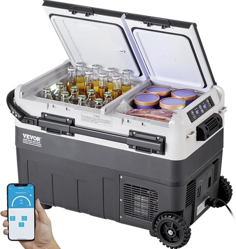 VEVOR Portable Car Refrigerator, 12 Volt Car Refrigerator Fridge, 50 L / 52.8 QT Dual Zone Portable Freezer, -4℉-68℉ Adjustable Temperature, Compressor Cooler for Home, Outdoor, Camping, RV, Car in Saudi Arabia