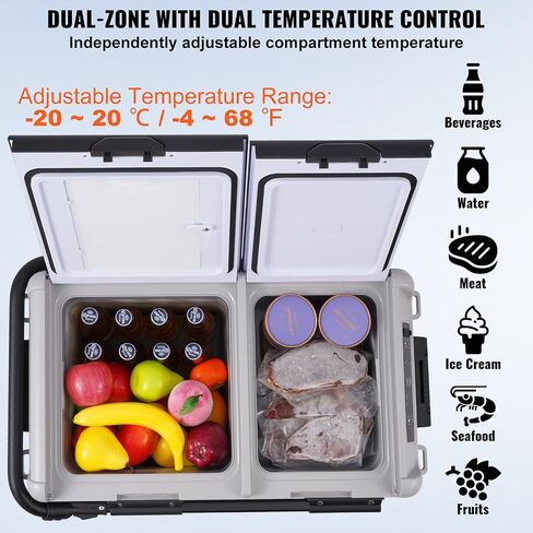 VEVOR Portable Car Refrigerator, 12 Volt Car Refrigerator Fridge, 50 L / 52.8 QT Dual Zone Portable Freezer, -4℉-68℉ Adjustable Temperature, Compressor Cooler for Home, Outdoor, Camping, RV, Car in Saudi Arabia