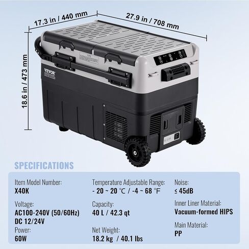 VEVOR Portable Car Refrigerator, 12 Volt Car Refrigerator Fridge, 50 L / 52.8 QT Dual Zone Portable Freezer, -4℉-68℉ Adjustable Temperature, Compressor Cooler for Home, Outdoor, Camping, RV, Car in Saudi Arabia