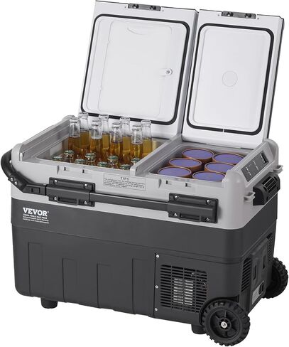 VEVOR Portable Car Refrigerator, 12 Volt Car Refrigerator Fridge, 50 L / 52.8 QT Dual Zone Portable Freezer, -4℉-68℉ Adjustable Temperature, Compressor Cooler for Home, Outdoor, Camping, RV, Car in Saudi Arabia