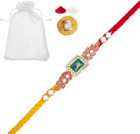 Rakhi for Brother Bhai Bhaiya Bhatija Raksha Bandhan gift Rakhi Thread Single Rakhi with Roli Chawal and Greeting card gift pack in pouch/Potli bag in Saudi Arabia