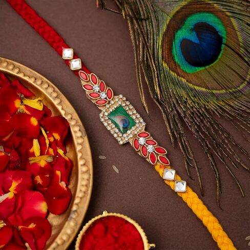 Rakhi for Brother Bhai Bhaiya Bhatija Raksha Bandhan gift Rakhi Thread Single Rakhi with Roli Chawal and Greeting card gift pack in pouch/Potli bag in Saudi Arabia