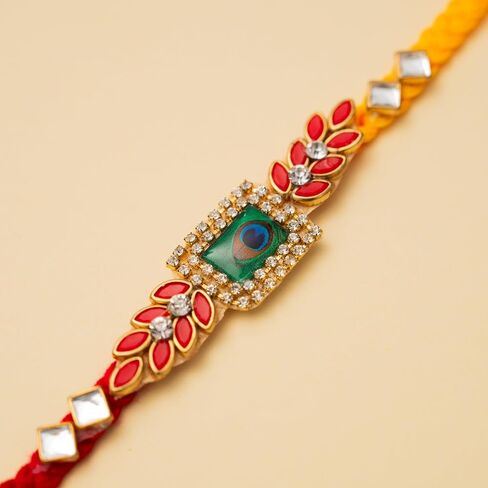 Rakhi for Brother Bhai Bhaiya Bhatija Raksha Bandhan gift Rakhi Thread Single Rakhi with Roli Chawal and Greeting card gift pack in pouch/Potli bag in Saudi Arabia