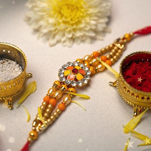 Rakhi for Brother Bhai Bhaiya Bhatija Raksha Bandhan gift Rakhi Thread Single Rakhi with Roli Chawal and Greeting card gift pack in pouch/Potli bag in Saudi Arabia