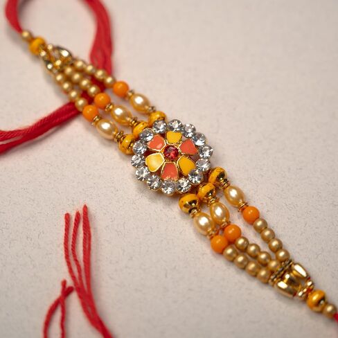 Rakhi for Brother Bhai Bhaiya Bhatija Raksha Bandhan gift Rakhi Thread Single Rakhi with Roli Chawal and Greeting card gift pack in pouch/Potli bag in Saudi Arabia