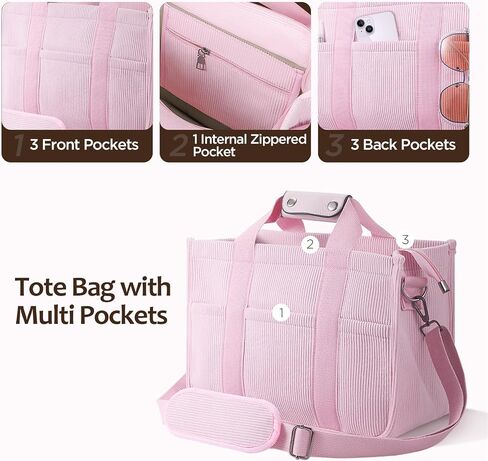 Corduroy Tote Bag with Zipper Women Large Crossbody Tote Purse with Pockets Everything Handbag Everyday Satchel Bag in Saudi Arabia