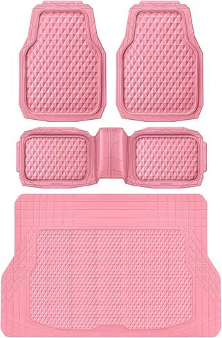CAR PASS Heavy Duty Rubber Pink Car Floor Mats & Cargo Liners, Deep Dish All-Weather Trunk Mats Durable Anti-Slip 3D Rhombus Waterproof Trim to Fit Liner Universal Fit Auto,Sedan,SUV,Truck, Peach Pink in Saudi Arabia