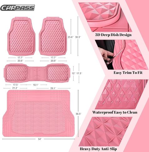 CAR PASS Heavy Duty Rubber Pink Car Floor Mats & Cargo Liners, Deep Dish All-Weather Trunk Mats Durable Anti-Slip 3D Rhombus Waterproof Trim to Fit Liner Universal Fit Auto,Sedan,SUV,Truck, Peach Pink in Saudi Arabia