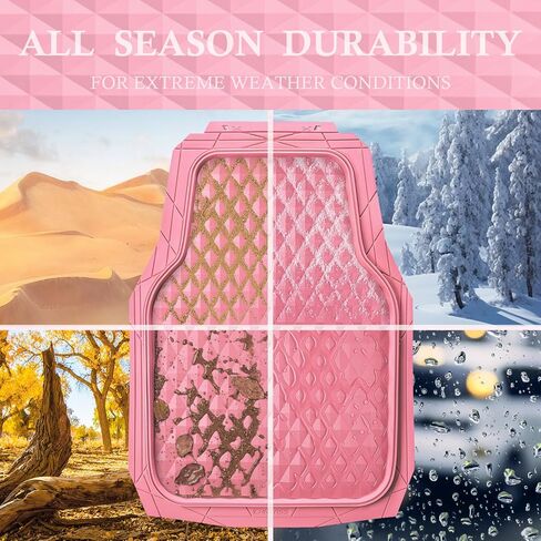 CAR PASS Heavy Duty Rubber Pink Car Floor Mats & Cargo Liners, Deep Dish All-Weather Trunk Mats Durable Anti-Slip 3D Rhombus Waterproof Trim to Fit Liner Universal Fit Auto,Sedan,SUV,Truck, Peach Pink in Saudi Arabia